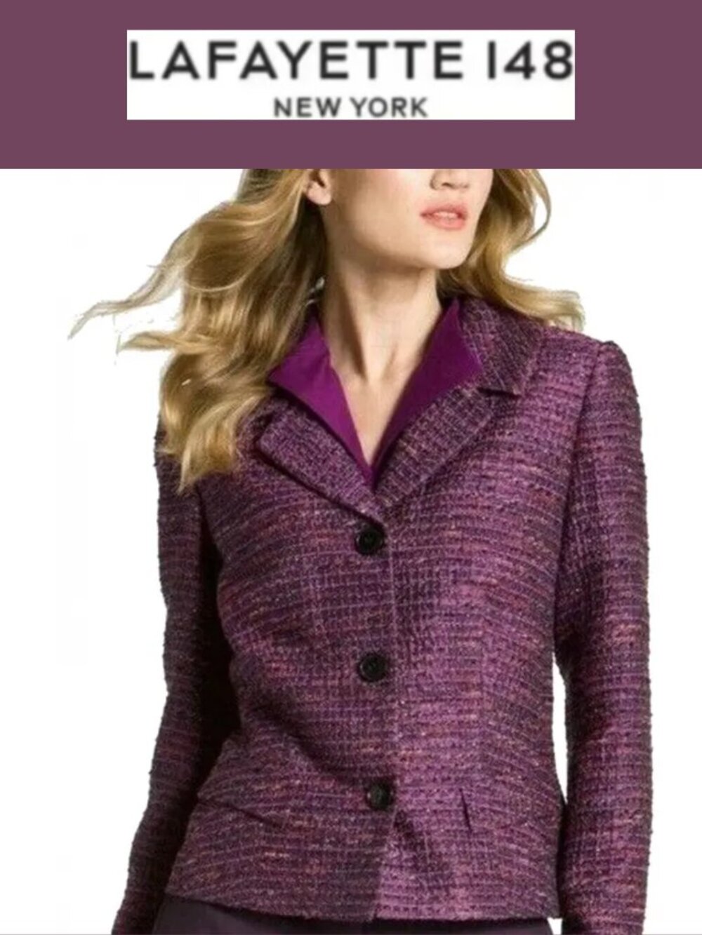 Lafayette 148 Tweed Wool Blend Purple Blazer Jacket (Size 6)